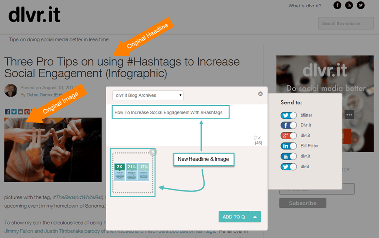 Add a New Headline, Hashtags and Image with Q_dlvrit blog